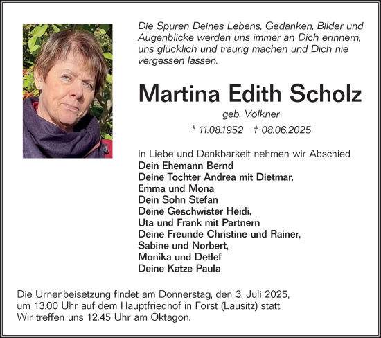 Traueranzeige von Martina Edith Scholz von Lausitzer Rundschau