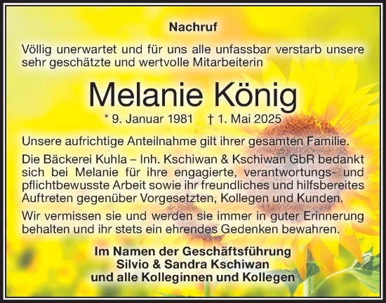 Traueranzeige von Melanie König von Lausitzer Rundschau