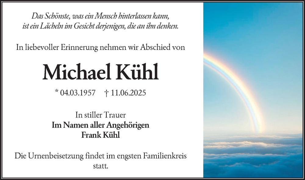  Traueranzeige für Michael Kühl vom 21.06.2025 aus Lausitzer Rundschau
