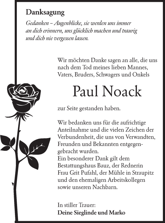 Traueranzeige von Paul Noack von Lausitzer Rundschau
