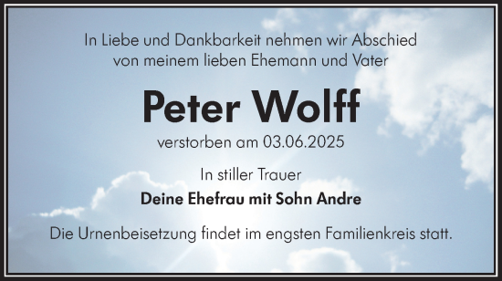 Traueranzeige von Peter Wolff von Lausitzer Rundschau
