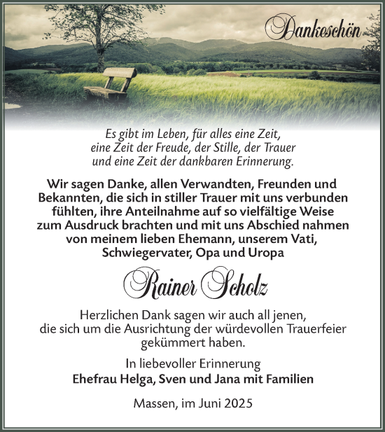 Traueranzeige von Rainer Scholz von Lausitzer Rundschau