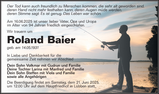 Traueranzeige von Roland Baier von Lausitzer Rundschau