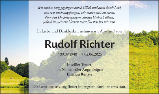 Traueranzeige von Rudolf Richter von Lausitzer Rundschau