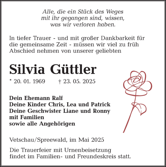 Traueranzeige von Silvia Güttler von Lausitzer Rundschau