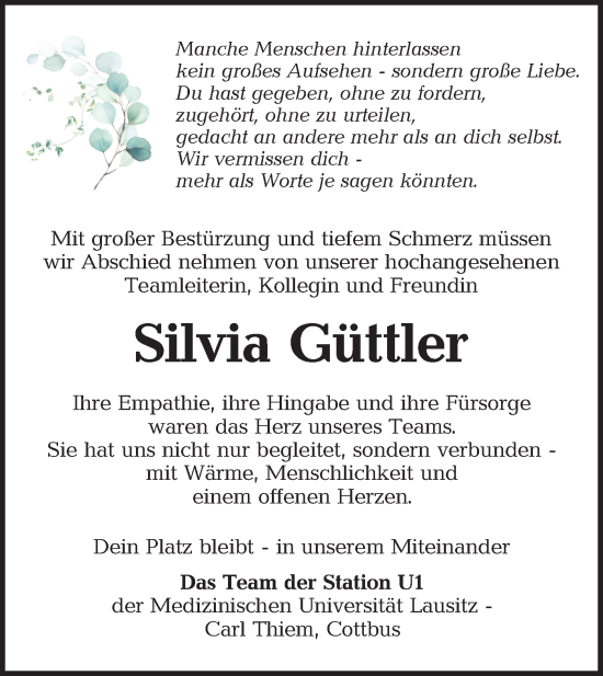 Traueranzeige von Silvia Güttler von Lausitzer Rundschau