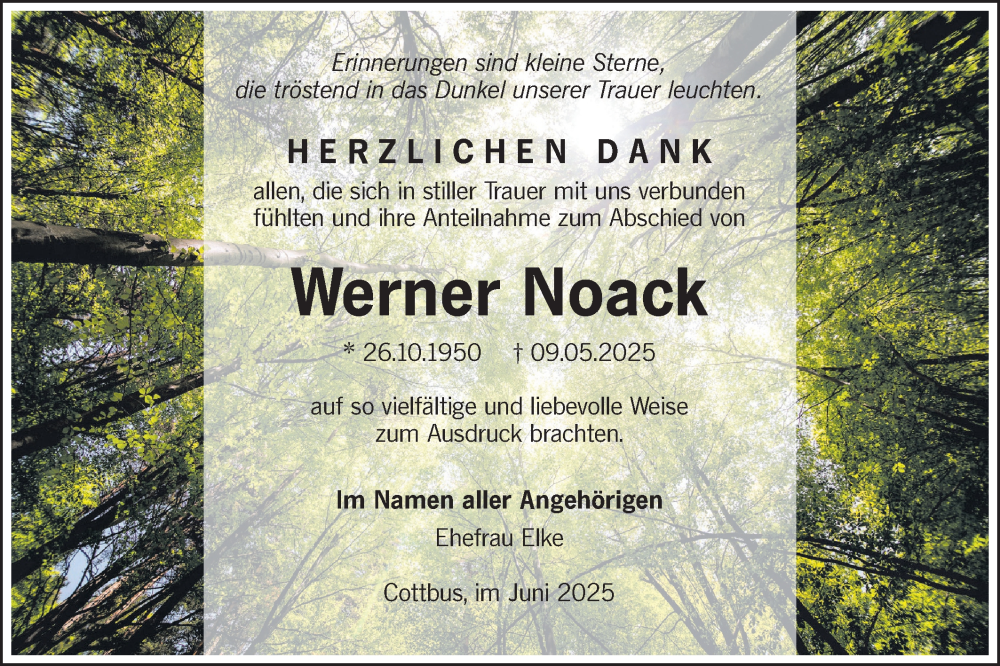  Traueranzeige für Werner Noack vom 21.06.2025 aus Lausitzer Rundschau