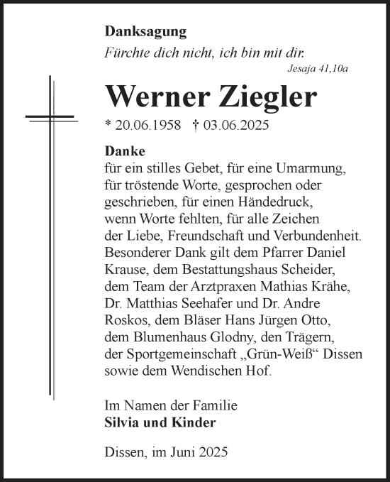 Traueranzeige von Werner Ziegler von Lausitzer Rundschau