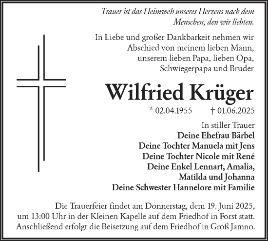 Traueranzeige von Wilfried Krüger von Lausitzer Rundschau