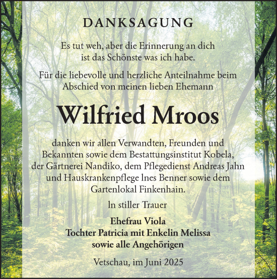 Traueranzeige von Wilfried Mroos von Lausitzer Rundschau