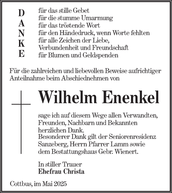 Traueranzeige von Wilhelm Enenkel von Lausitzer Rundschau