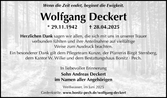 Traueranzeige von Wolfgang Deckert von Lausitzer Rundschau