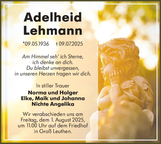 Traueranzeige von Adelheid Lehmann von Lausitzer Rundschau