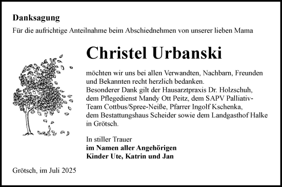 Traueranzeige von Christel Urbanski von Lausitzer Rundschau