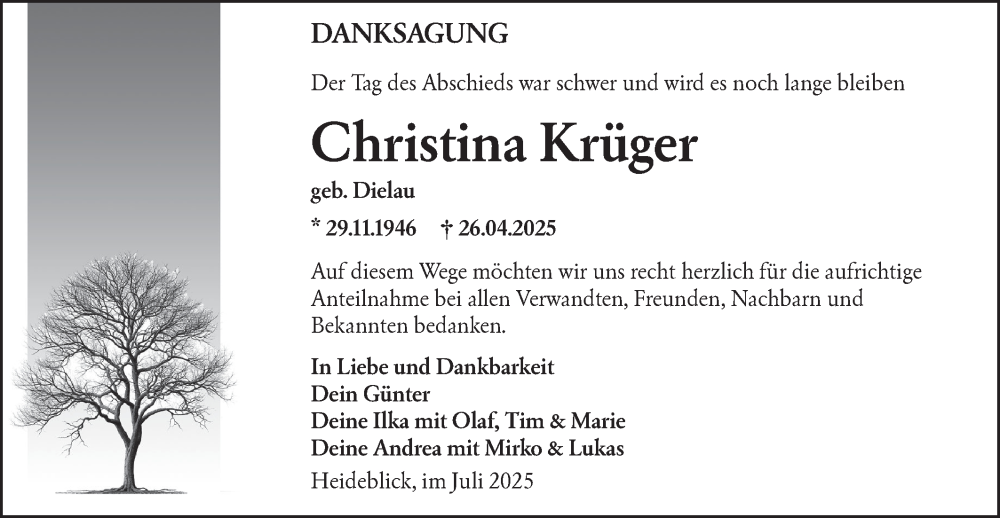  Traueranzeige für Christina Krüger vom 05.07.2025 aus Lausitzer Rundschau
