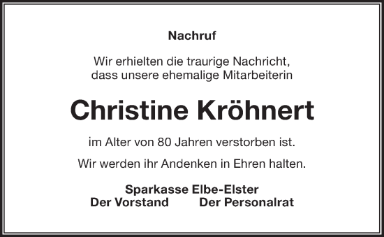 Traueranzeige von Christine Kröhnert von Lausitzer Rundschau