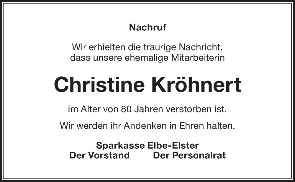  Traueranzeige für Christine Kröhnert vom 12.07.2025 aus Lausitzer Rundschau