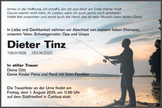 Traueranzeige von Dieter Tinz von Lausitzer Rundschau