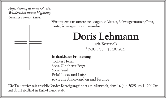 Traueranzeige von Doris Lehmann von Lausitzer Rundschau