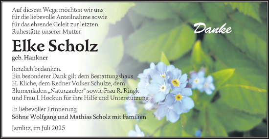 Traueranzeige von Elke Scholz von Lausitzer Rundschau
