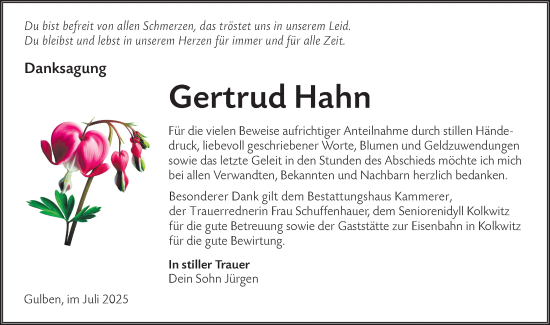 Traueranzeige von Gertrud Hahn von Lausitzer Rundschau