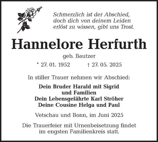 Traueranzeige von Hannelore Herfurth von Lausitzer Rundschau