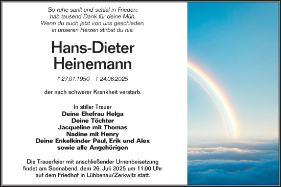 Traueranzeige von Hans-Dieter Heinemann von Lausitzer Rundschau