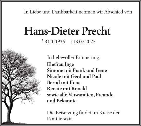 Traueranzeige von Hans-Dieter Precht von Lausitzer Rundschau