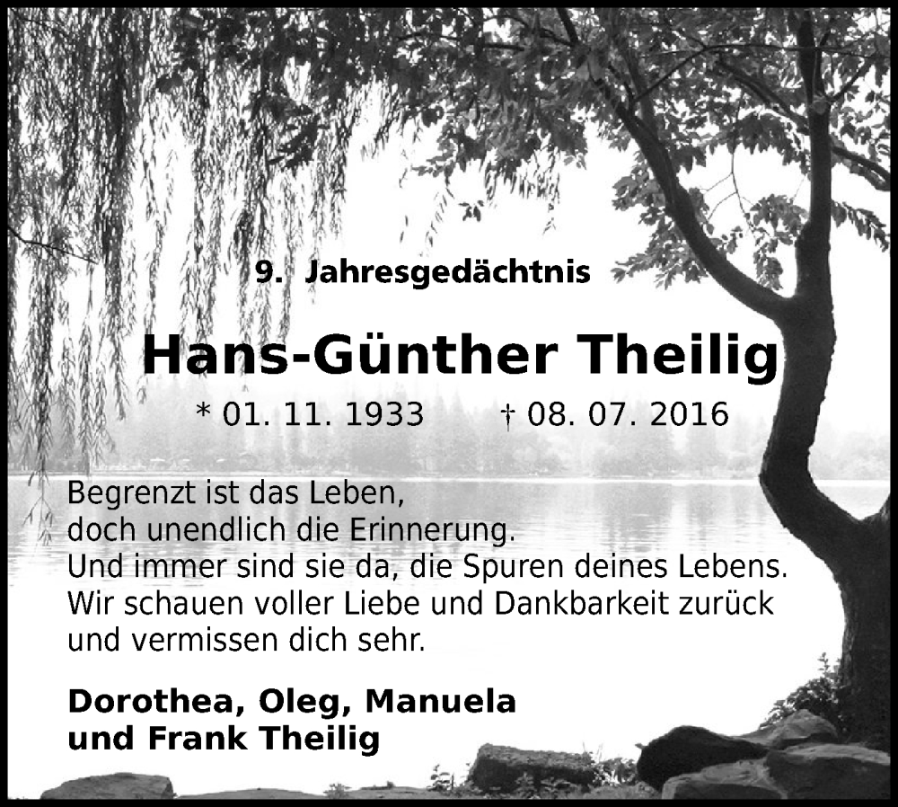  Traueranzeige für Hans-Günther Theilig vom 08.07.2025 aus Lausitzer Rundschau