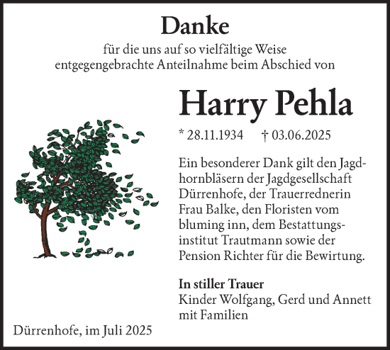 Traueranzeige von Harry Pehla von Lausitzer Rundschau