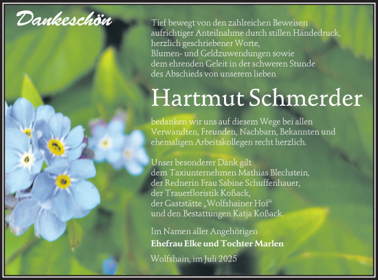 Traueranzeige von Hartmut Schmerder von Lausitzer Rundschau