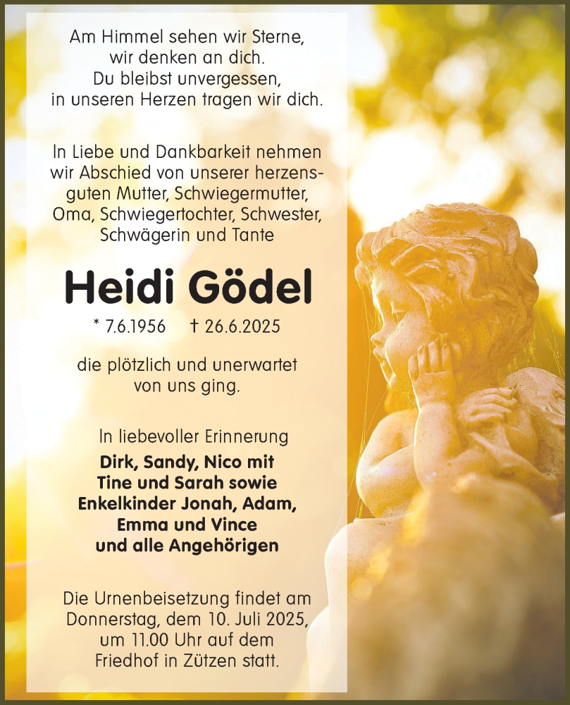  Traueranzeige für Heidi Gödel vom 05.07.2025 aus Lausitzer Rundschau