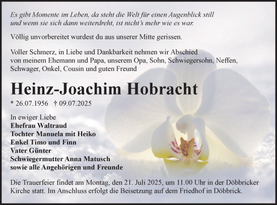Traueranzeige von Heinz-Joachim Hobracht von Lausitzer Rundschau