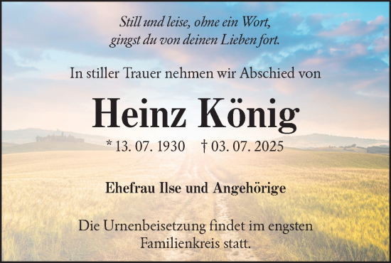 Traueranzeige von Heinz König von Lausitzer Rundschau