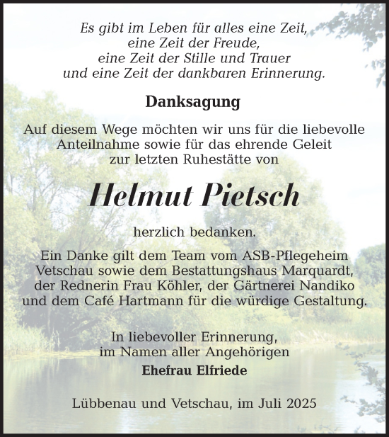 Traueranzeige von Helmut Pietsch von Lausitzer Rundschau