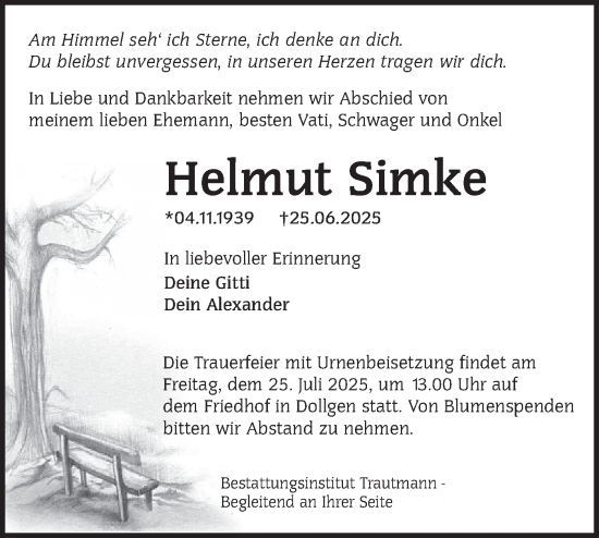 Traueranzeige von Helmut Simke von Lausitzer Rundschau