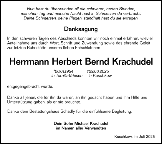 Traueranzeige von Herrmann Herbert Bernd Krachudel von Lausitzer Rundschau