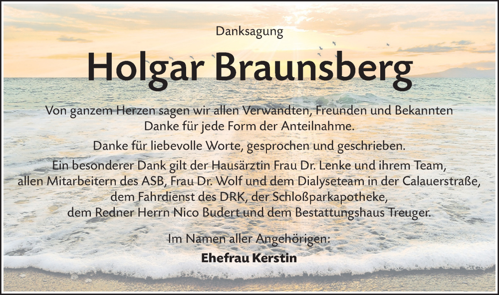  Traueranzeige für Holgar Braunsberg vom 19.07.2025 aus Lausitzer Rundschau