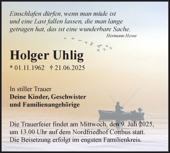 Traueranzeige von Holger Uhlig von Lausitzer Rundschau