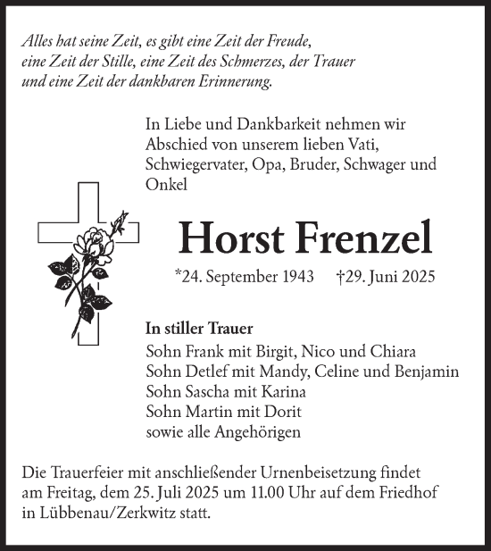 Traueranzeige von Horst Frenzel von Lausitzer Rundschau