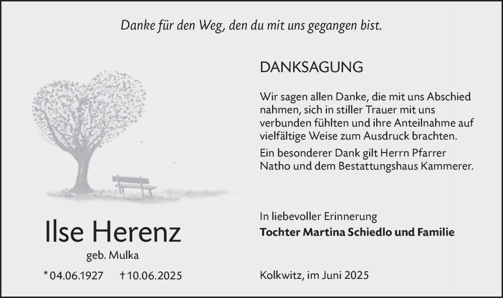  Traueranzeige für Ilse Herenz vom 12.07.2025 aus Lausitzer Rundschau