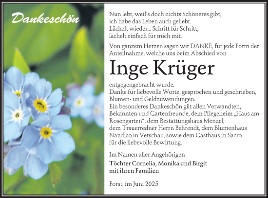 Traueranzeige von Inge Krüger von Lausitzer Rundschau
