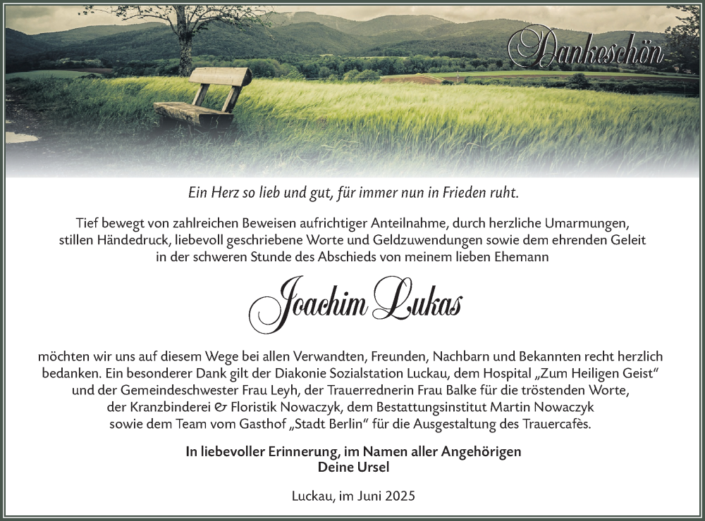  Traueranzeige für Joachim Lukas vom 05.07.2025 aus Lausitzer Rundschau
