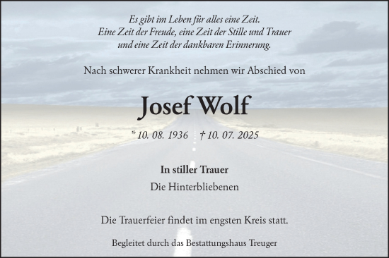 Traueranzeige von Josef Wolf von Lausitzer Rundschau