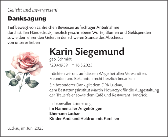 Traueranzeige von Karin Siegemund von Lausitzer Rundschau