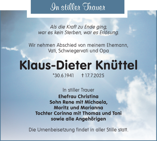 Traueranzeige von Klaus-Dieter Knüttel von Lausitzer Rundschau