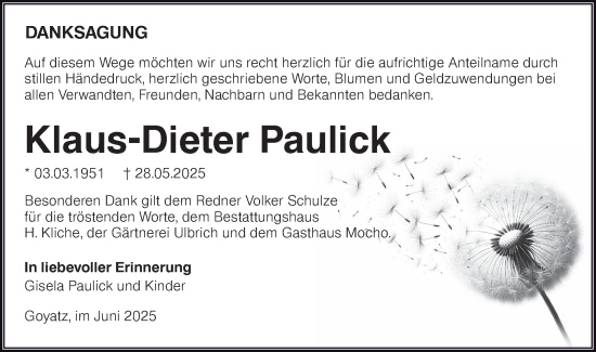 Traueranzeige von Klaus-Dieter Paulick von Lausitzer Rundschau