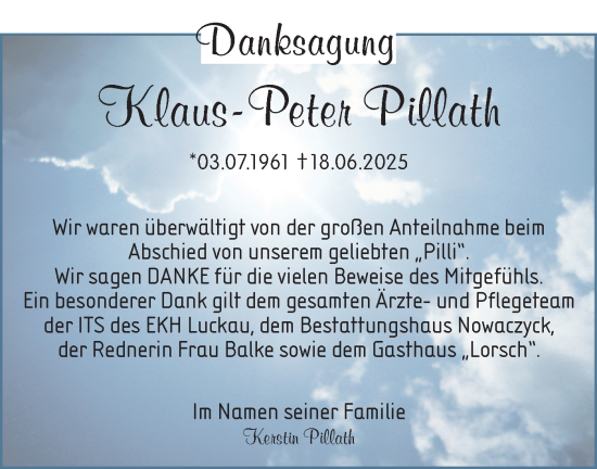 Traueranzeige von Klaus-Peter Pillath von Lausitzer Rundschau