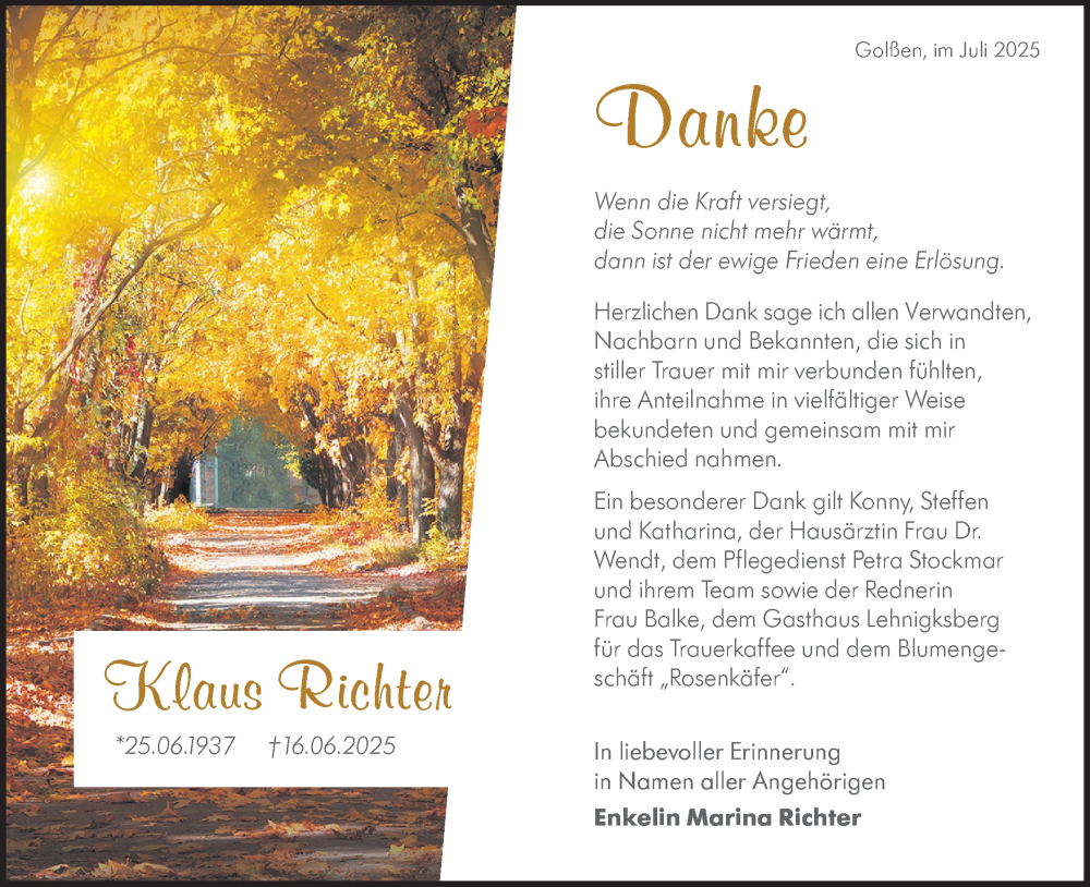  Traueranzeige für Klaus Richter vom 19.07.2025 aus Lausitzer Rundschau