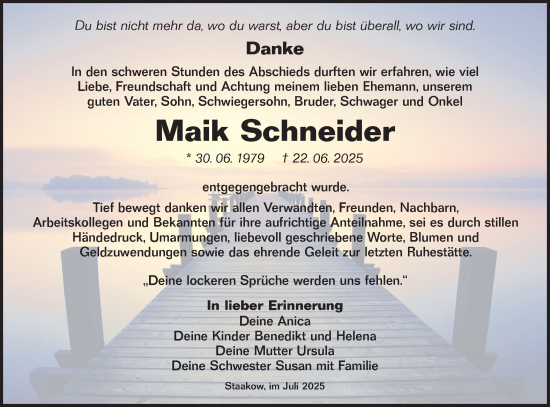 Traueranzeige von Maik Schneider von Lausitzer Rundschau